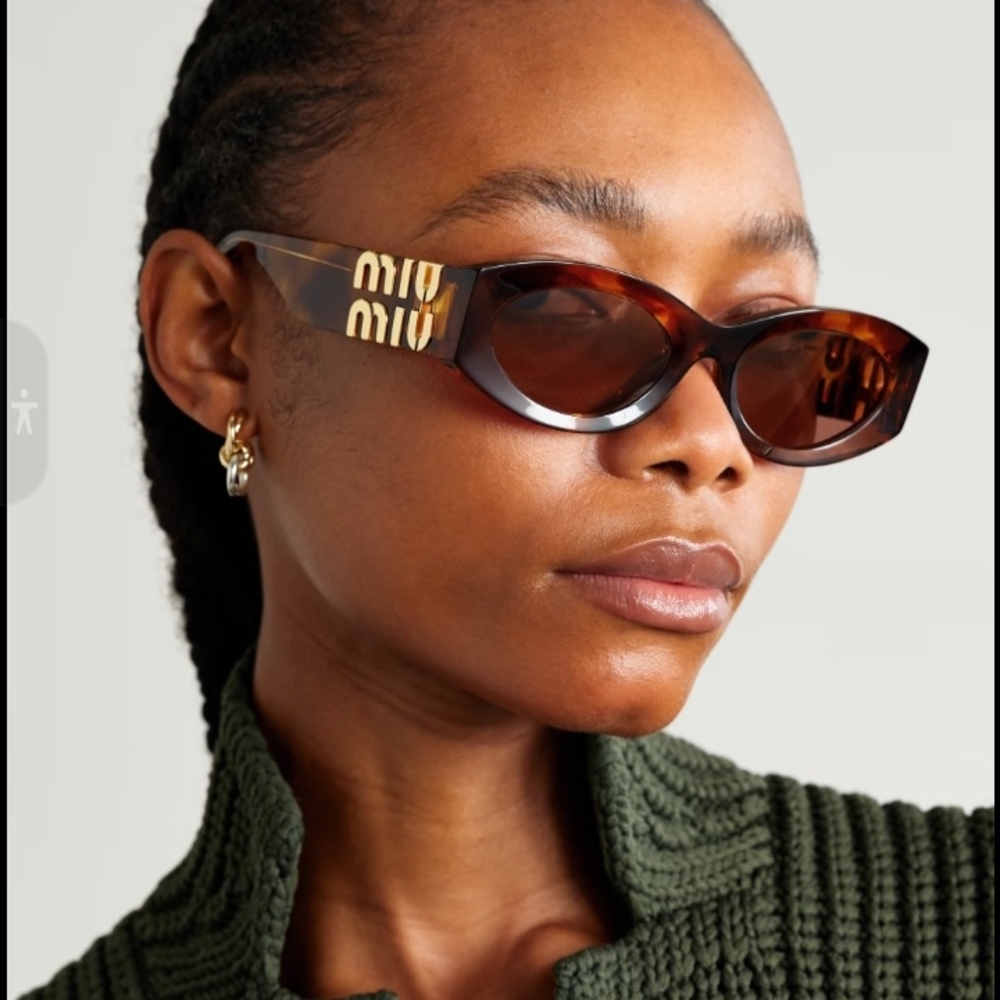Miu Miu Tortoise Shell Sunglasses with Gold Logo